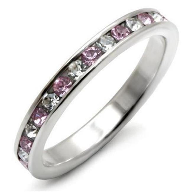High-Polished 925 Sterling Silver Ring with Top Grade Crystal, Light Amethyst - Size 7