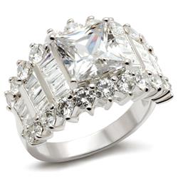 Rhodium 925 Sterling Silver Ring with AAA Grade CZ, Clear - Size 6