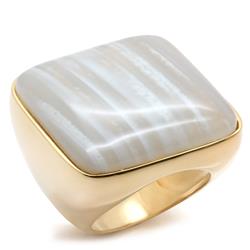 Gold 925 Sterling Silver Ring with Semi-Precious Agate, Multi Color - Size 8