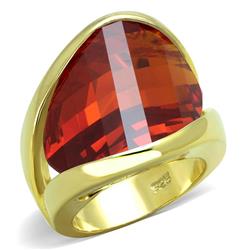 Gold 925 Sterling Silver Ring with AAA Grade CZ, Orange - Size 6