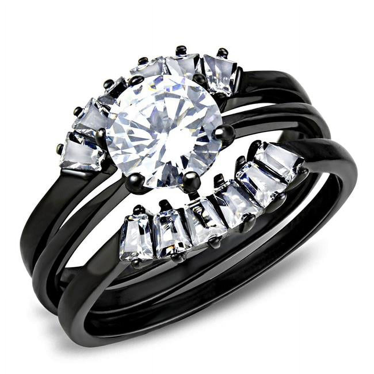 Women IP Black Stainless Steel Ring with AAA Grade CZ in Clear - Size 6