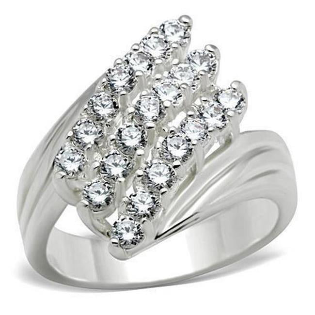 SS035-6 Silver 925 Sterling Silver Ring with AAA Grade CZ, Clear - Size 6