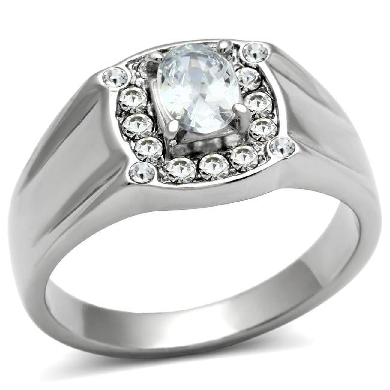 Men High Polished Stainless Steel Ring with AAA Grade CZ in Clear - Size 11