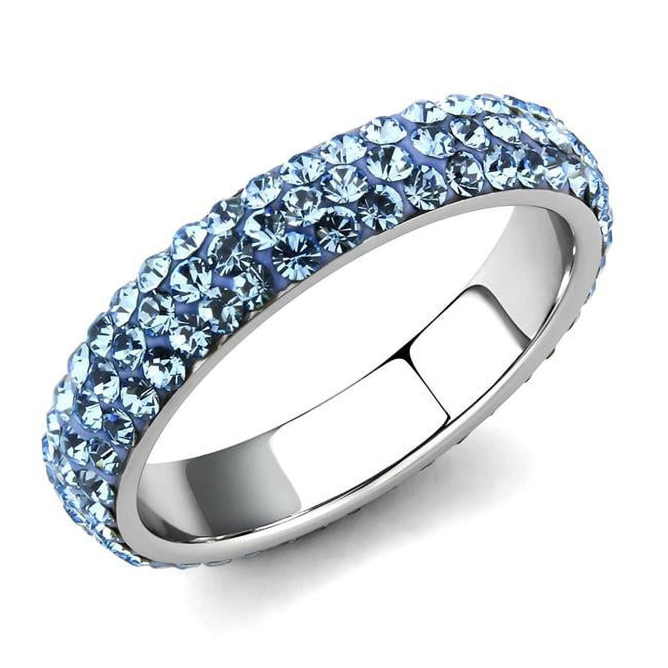 Women High Polished Stainless Steel Ring with Top Grade Crystal in Sea Blue - Size 10