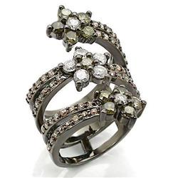 0W293-10 Ruthenium Brass Ring with AAA Grade CZ, Multi Color - Size 10