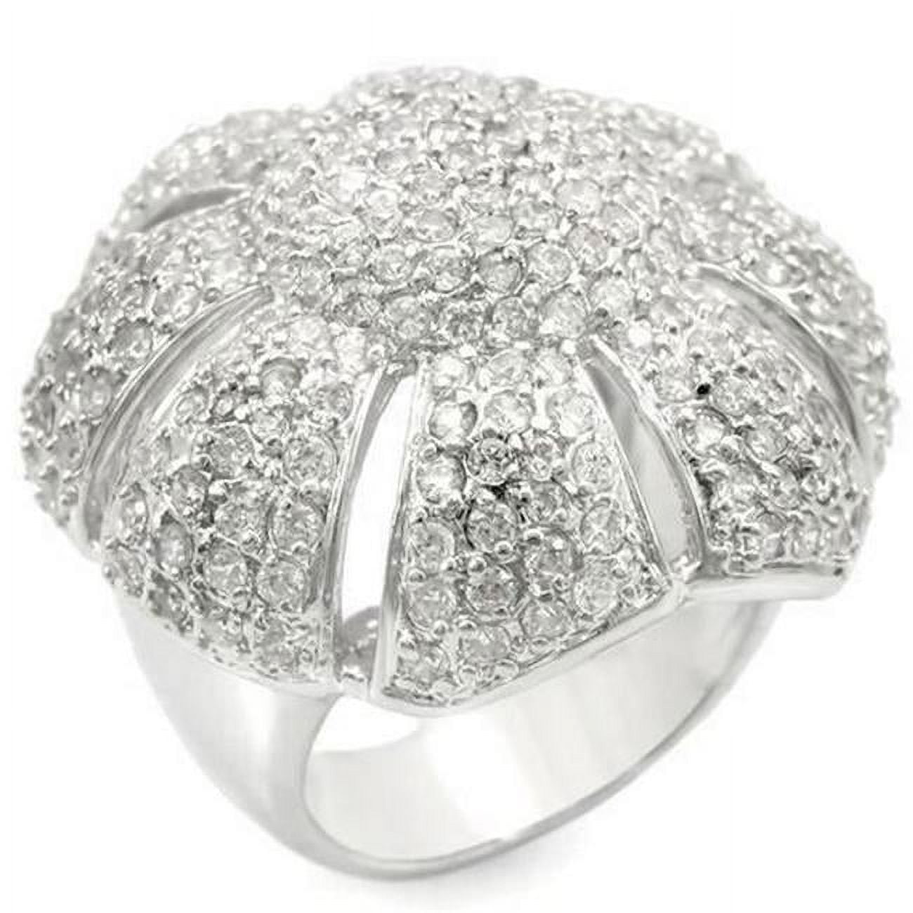 Rhodium Brass Ring with AAA Grade CZ, Clear - Size 7