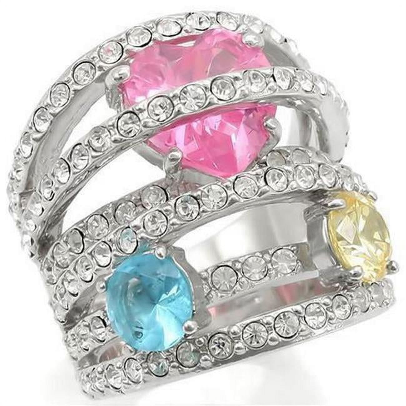 Rhodium Brass Ring with AAA Grade CZ, Rose - Size 7