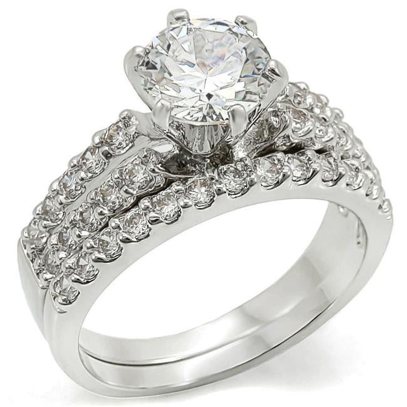 Rhodium Brass Ring with AAA Grade CZ, Clear - Size 10