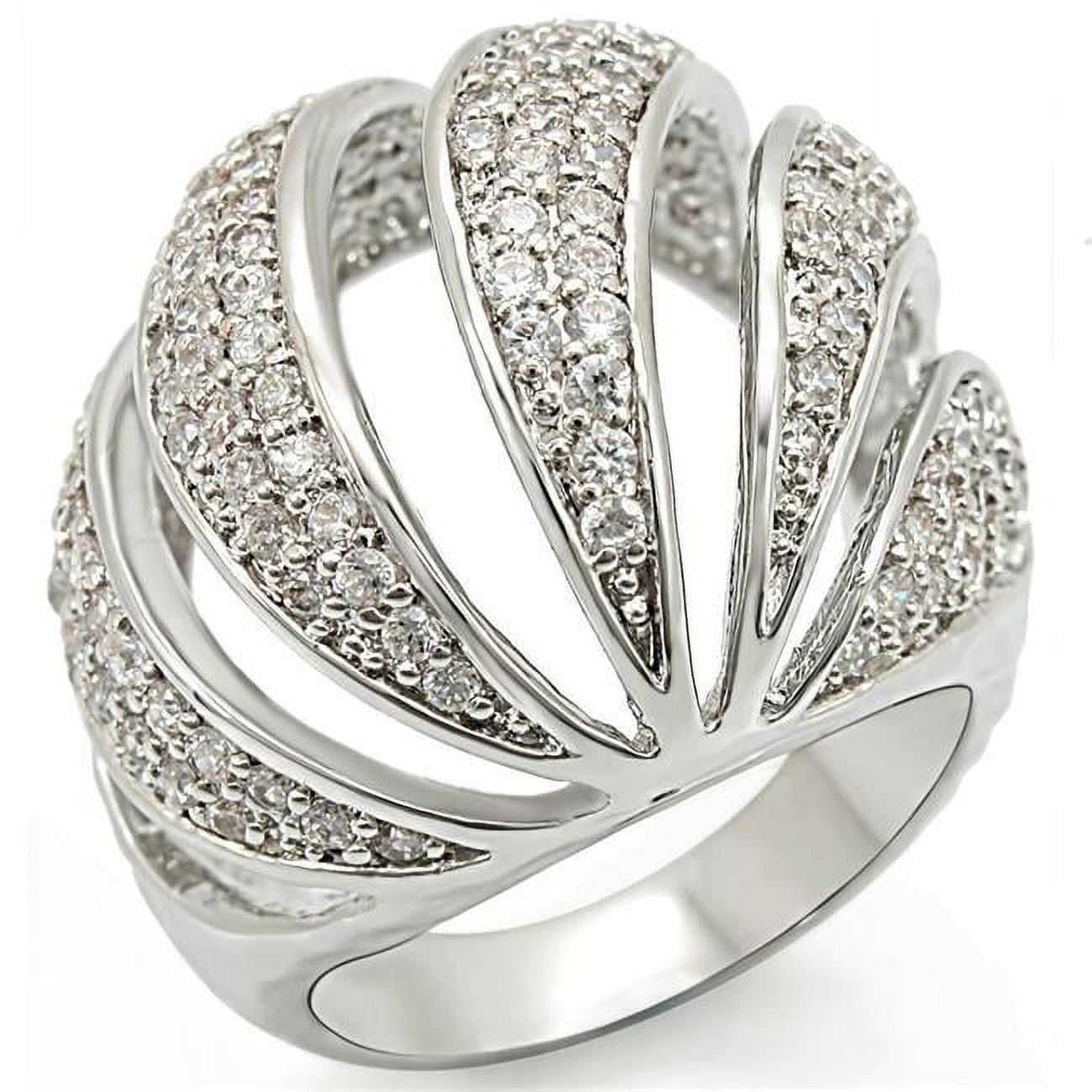 Rhodium Brass Ring with AAA Grade CZ, Clear - Size 6