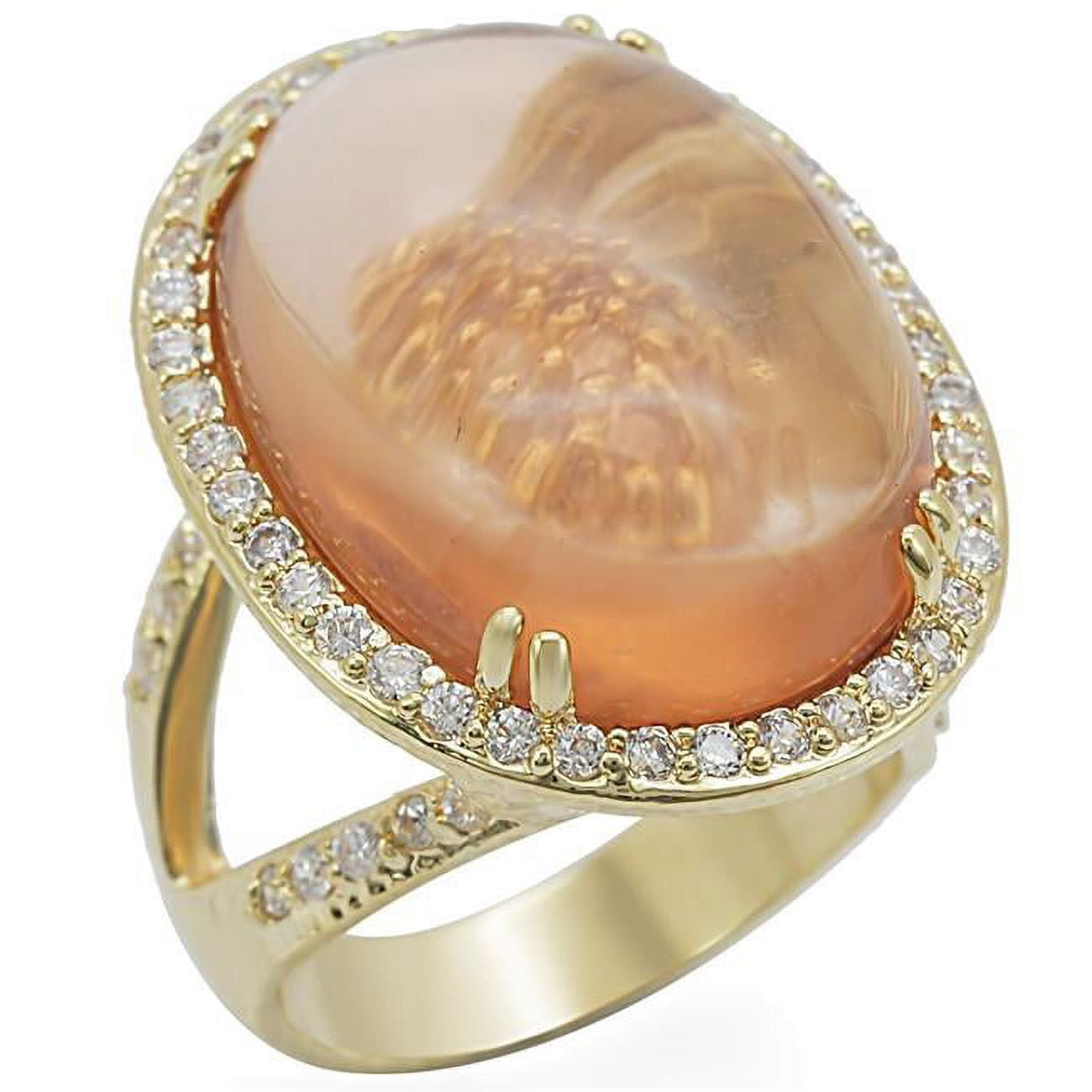 Picture of Alamode 1W056-7 Gold Brass Ring with Synthetic Glass, Champagne - Size 7