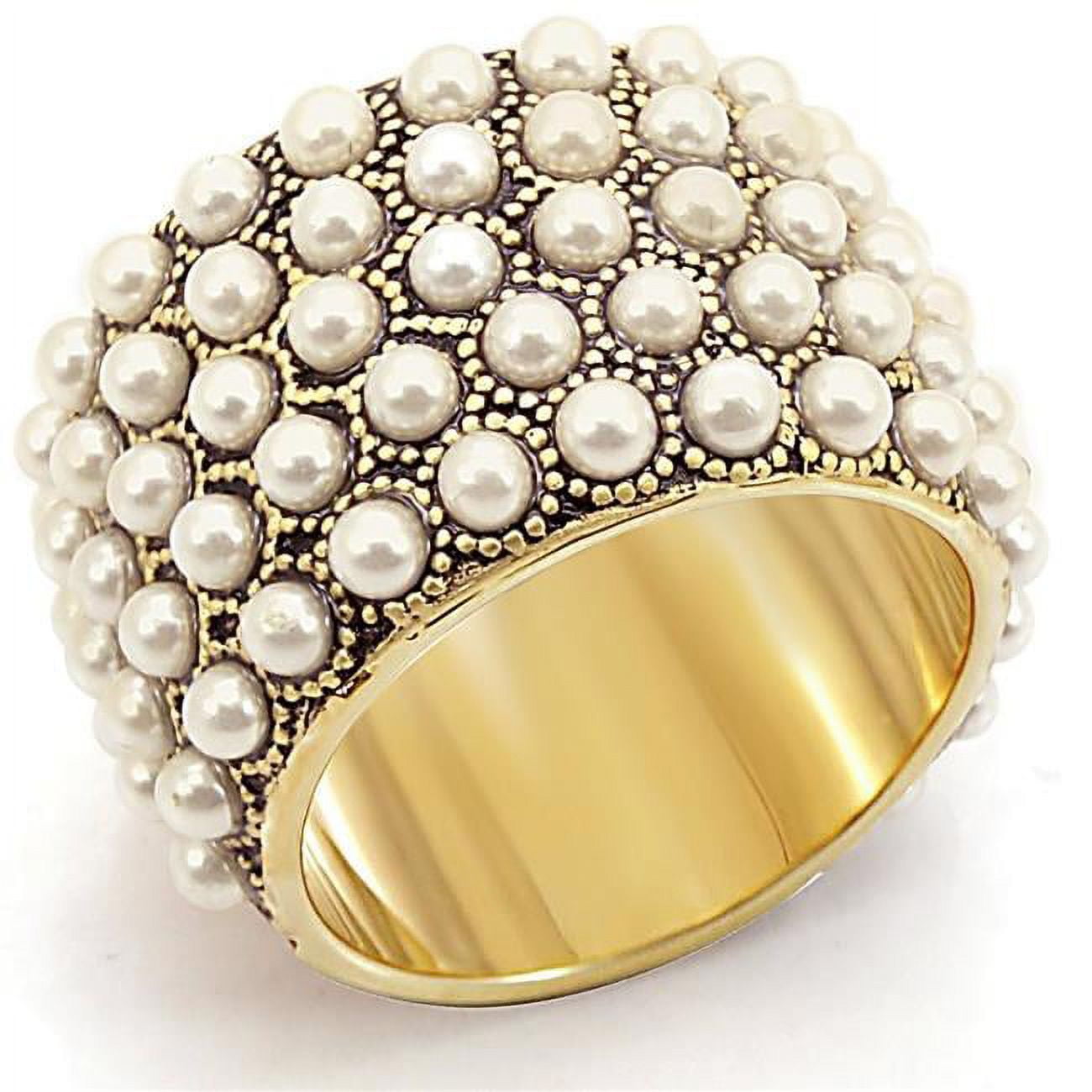 Picture of Alamode 1W057-5 Gold Brass Ring with Synthetic Pearl, Citrine Yellow - Size 5