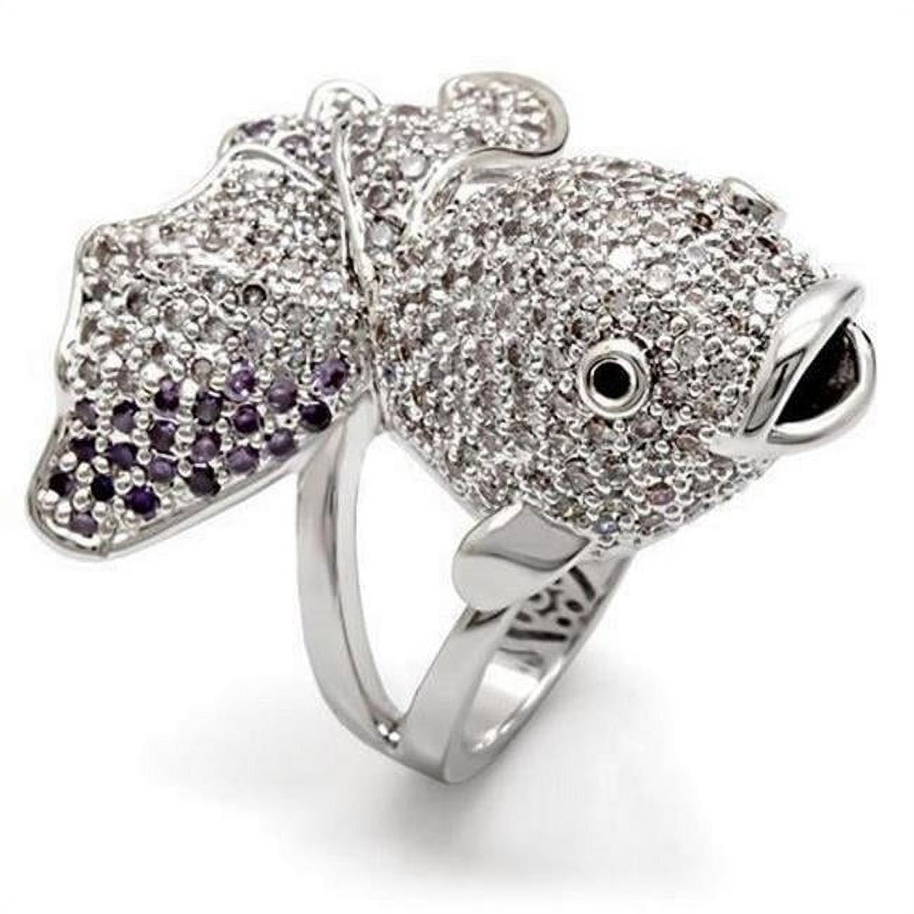 Rhodium Brass Ring with AAA Grade CZ, Multi Color - Size 6