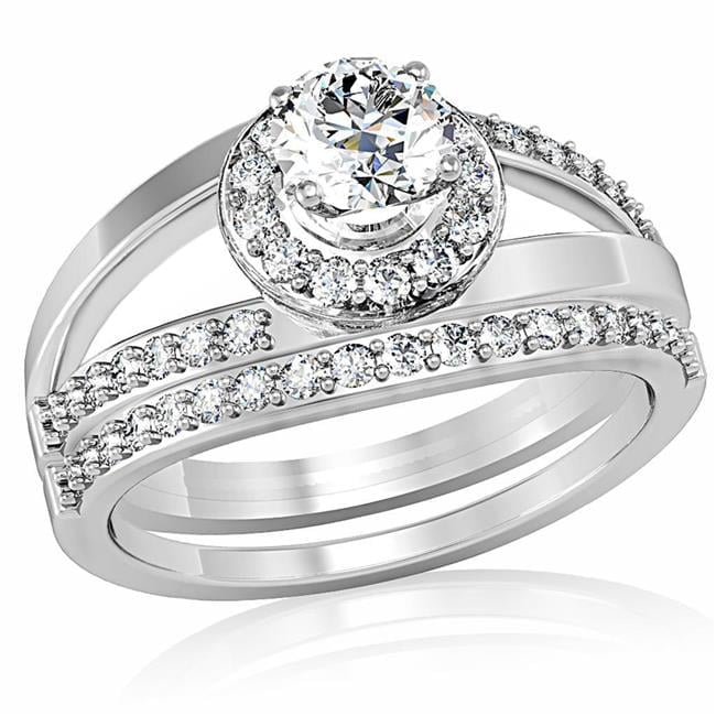 Rhodium Brass Ring with AAA Grade CZ, Clear - Size 5
