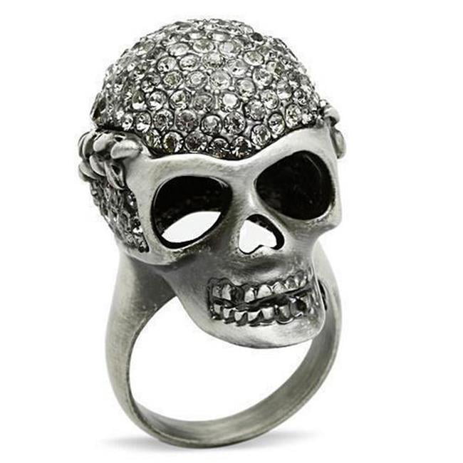 Picture of Alamode 3W015-11 Antique Silver White Metal Ring with Top Grade Crystal, Black Diamond - Size 11