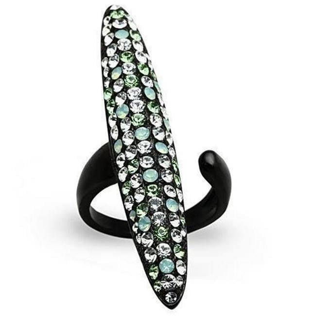 TK1365-9 IP Black Ion Plating Stainless Steel Ring with Top Grade Crystal, Multi Color - Size 9