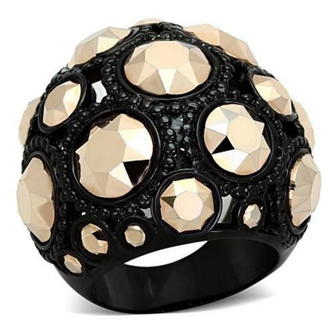 IP Black Ion Plating Stainless Steel Ring with Top Grade Crystal, Metallic Light Gold - Size 9