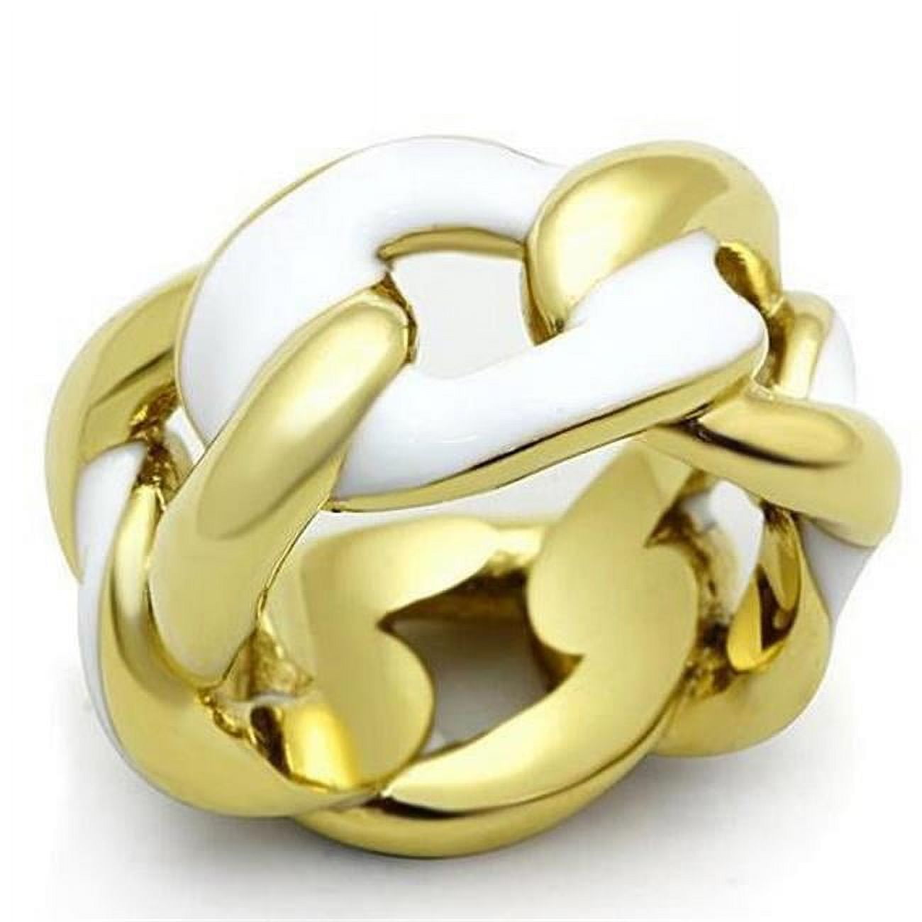 IP Gold Ion Plating Stainless Steel Ring with Epoxy, White - Size 5