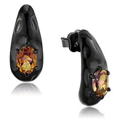 Picture of Alamode TK1452 IP Black Ion Plating Stainless Steel Earrings with Semi-Precious Citrine, Topaz Multi Color