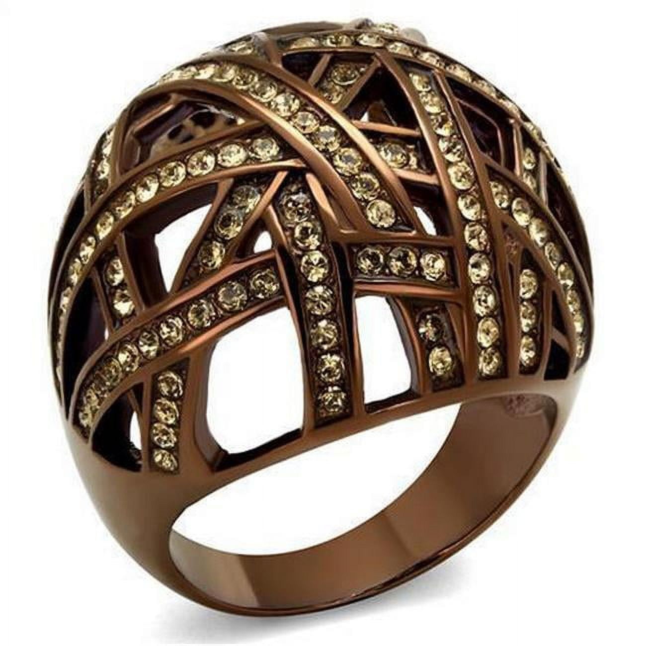 IP Coffee Light Stainless Steel Ring with Top Grade Crystal, Citrine Yellow - Size 7