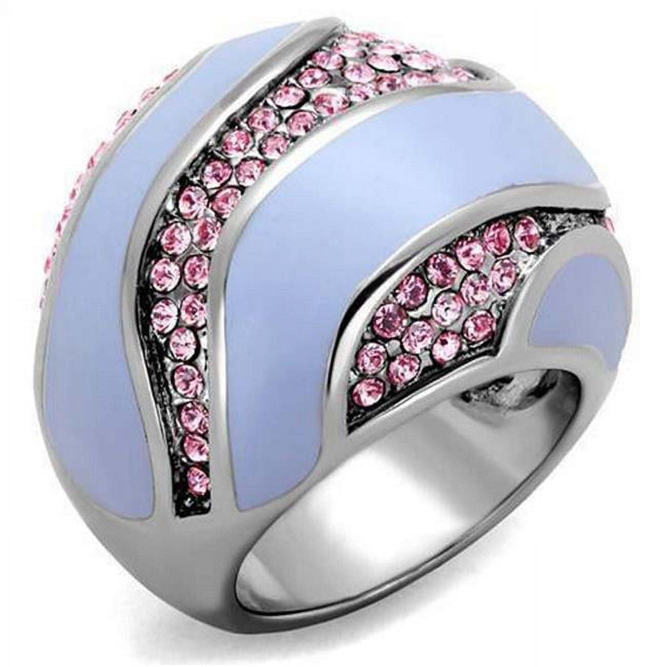 High Polished No Plating Stainless Steel Ring with Top Grade Crystal, Light Rose - Size 5