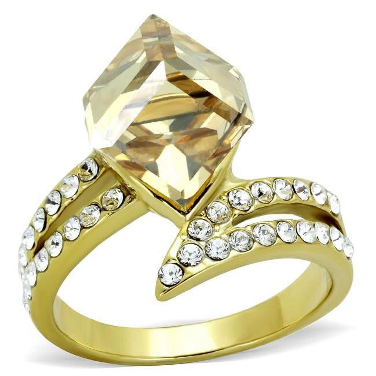 TK1745-6 IP Gold Ion Plating Stainless Steel Ring with Top Grade Crystal, Champagne - Size 6