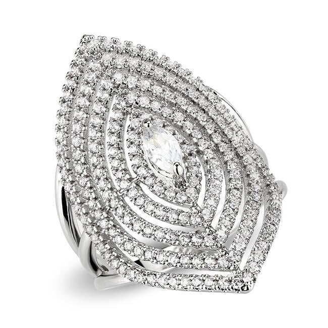 Rhodium Brass Ring with AAA Grade CZ, Clear - Size 6