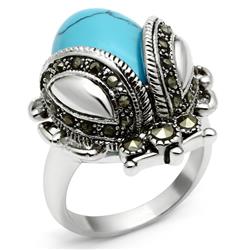 Picture of Alamode 3W181-10 Rhodium Brass Ring with Synthetic Turquoise&#44; Sea Blue - Size 10