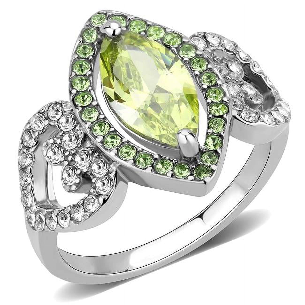 TK3579-8 Women No Plating Stainless Steel Ring with AAA Grade CZ in Apple Green - Size 8
