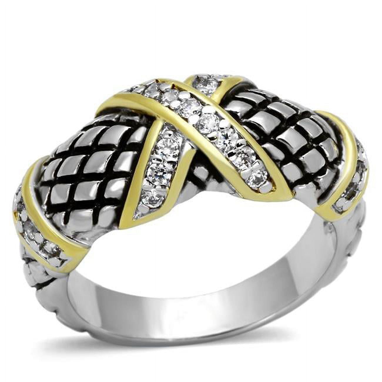 3W314-7 Reverse Two-Tone Brass Ring with AAA Grade CZ, Clear - Size 7