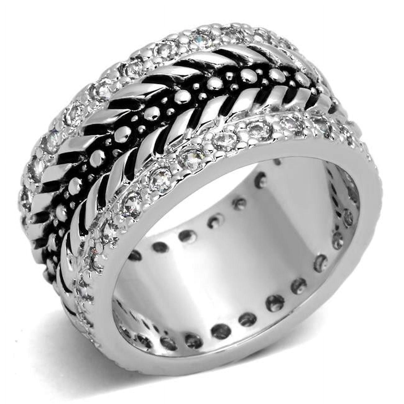 Rhodium Brass Ring with AAA Grade CZ, Clear - Size 7