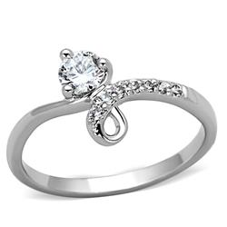 Rhodium Brass Ring with AAA Grade CZ, Clear - Size 5