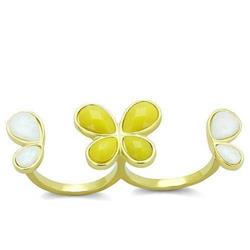 TK2101-8 IP Gold Ion Plating Stainless Steel Ring with Synthetic Stone, Citrine Yellow - Size 8