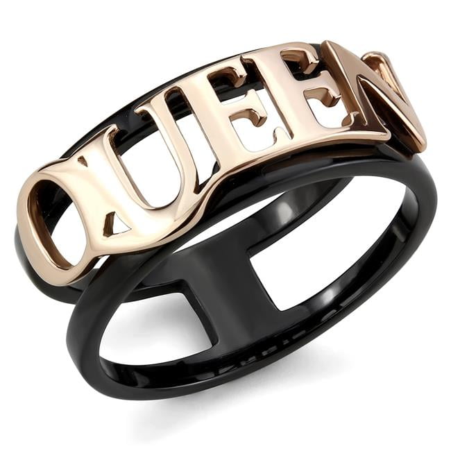Women IP Rose Gold & IP Black Stainless Steel Ring with No Stone in No Stone - Size 10
