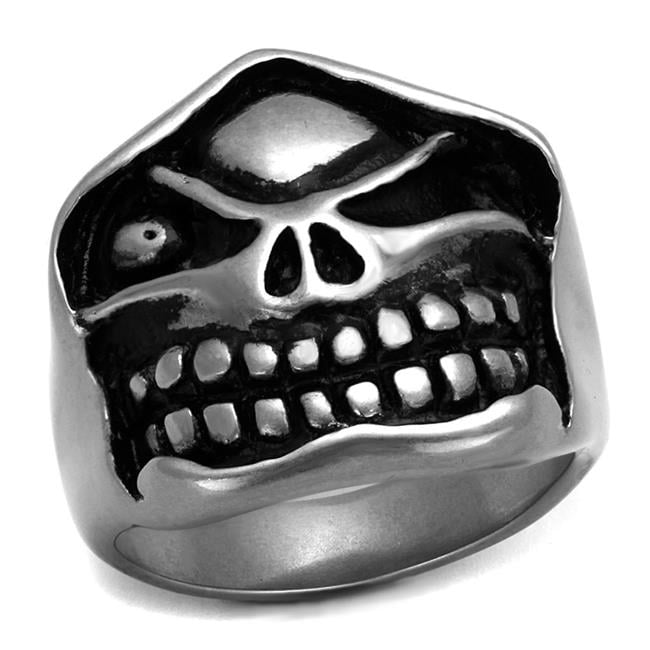 Antique Silver Stainless Steel Ring with Epoxy, Jet - Size 10