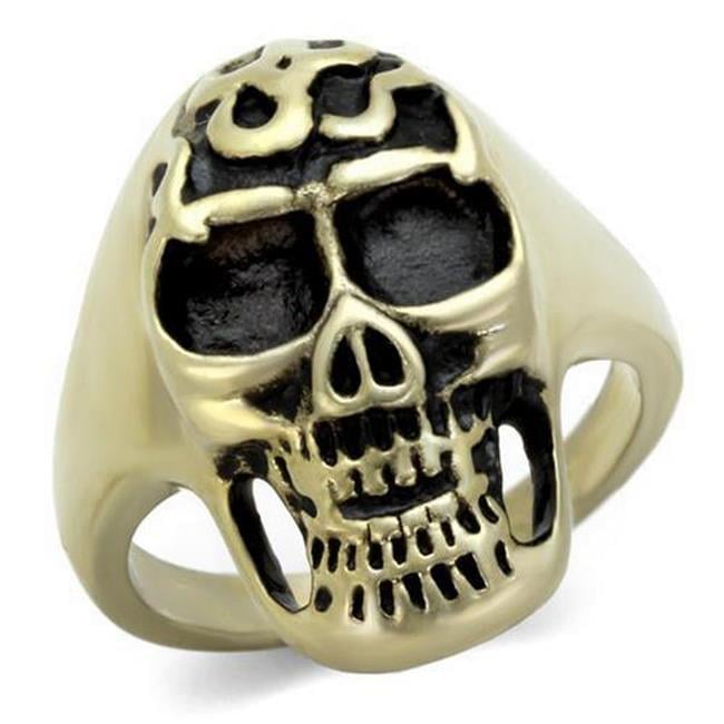IP Antique Copper Stainless Steel Ring with Epoxy, Jet - Size 9