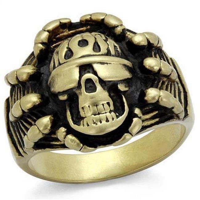 IP Antique Copper Stainless Steel Ring with Epoxy, Jet - Size 10