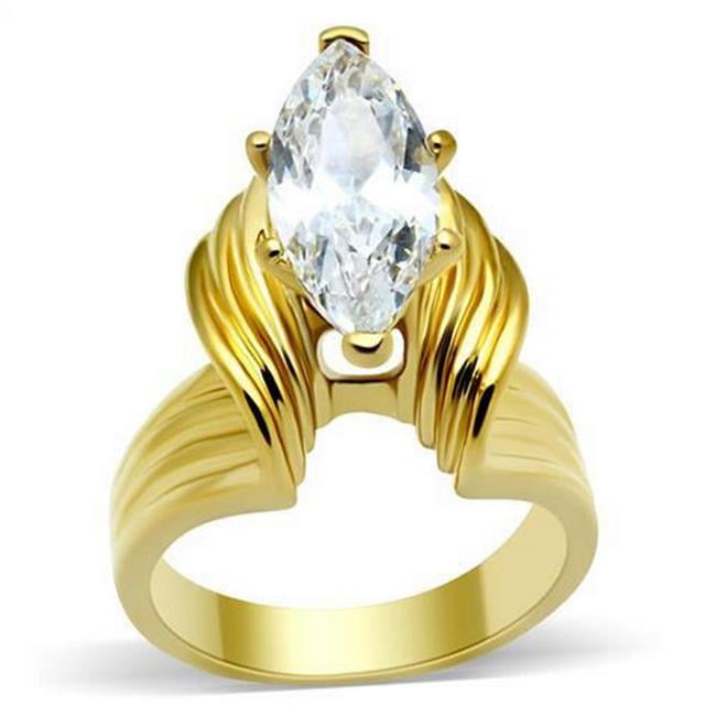 IP Gold Ion Plating Brass Ring with AAA Grade CZ, Clear - Size 5