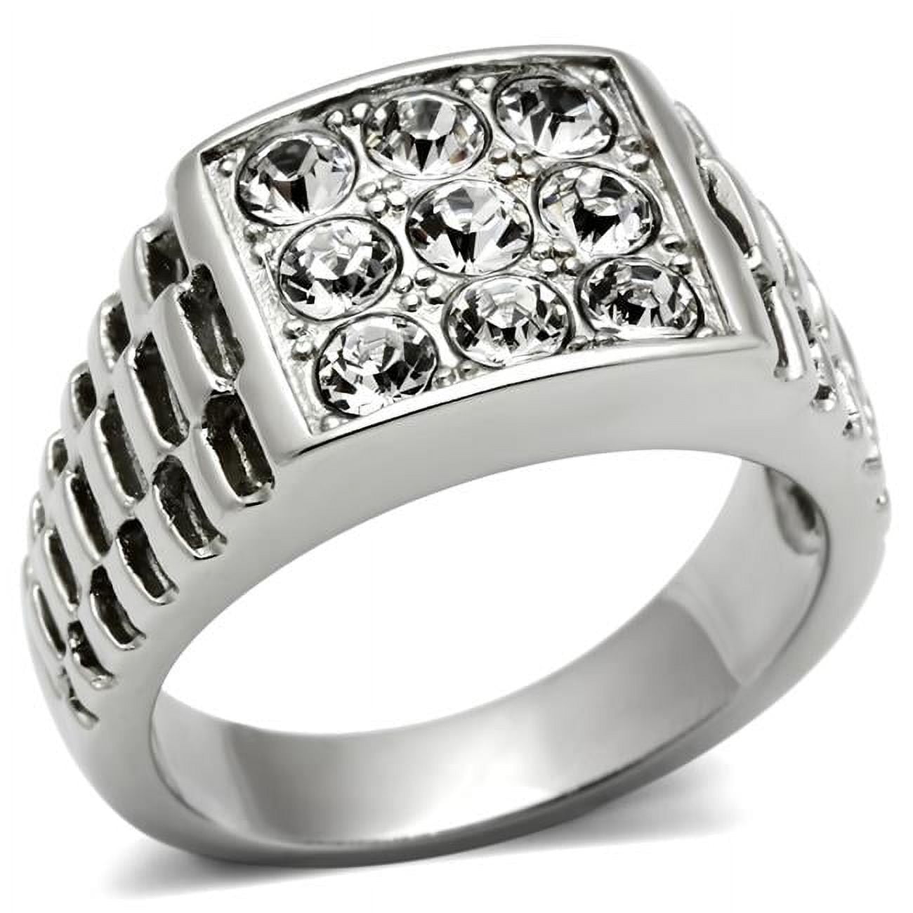 TK360-10 Men High Polished Stainless Steel Ring with Top Grade Crystal in Clear - Size 10