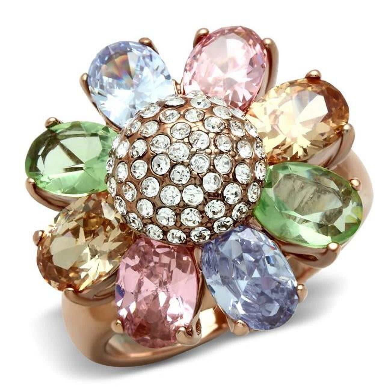 GL224-5 IP Rose Gold Ion Plating Brass Ring with AAA Grade CZ, Multi Color - Size 5