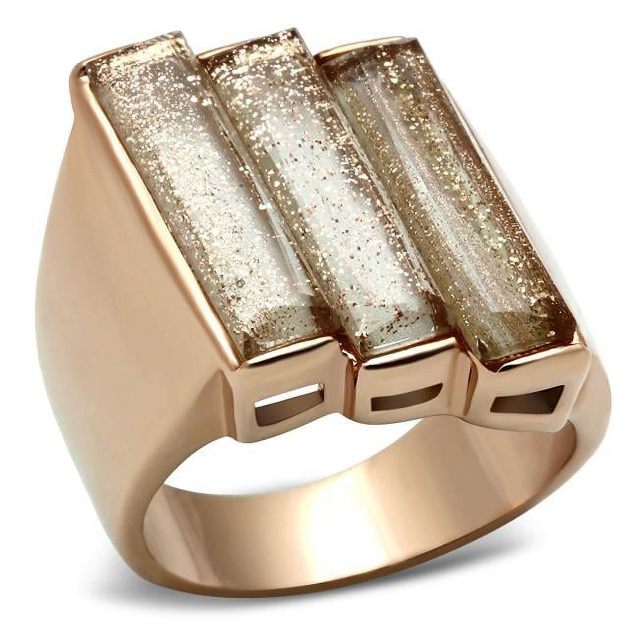 IP Rose Gold Ion Plating Brass Ring with Synthetic Spinel, Topaz - Size 7