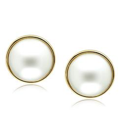 Picture of Alamode GL254 IP Gold Ion Plating Brass Earrings with Synthetic Pearl, White
