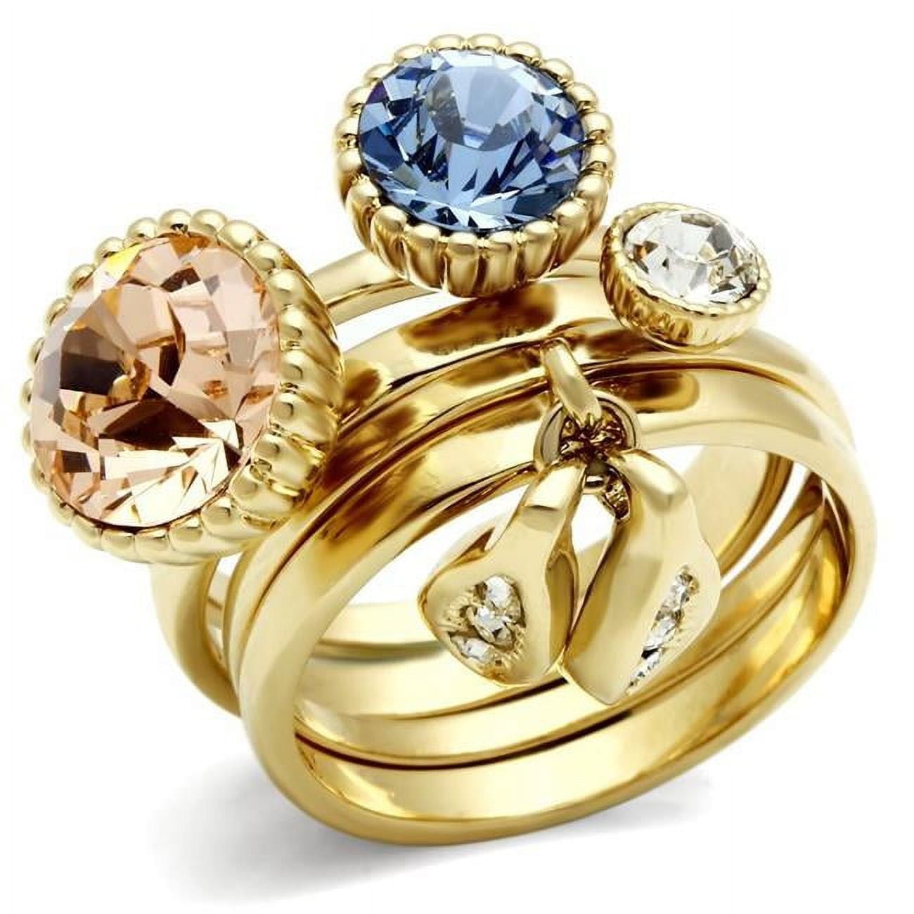 IP Gold Ion Plating Brass Ring with Top Grade Crystal, Multi Color - Size 5