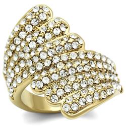 IP Gold Ion Plating Brass Ring with Top Grade Crystal, Clear - Size 7