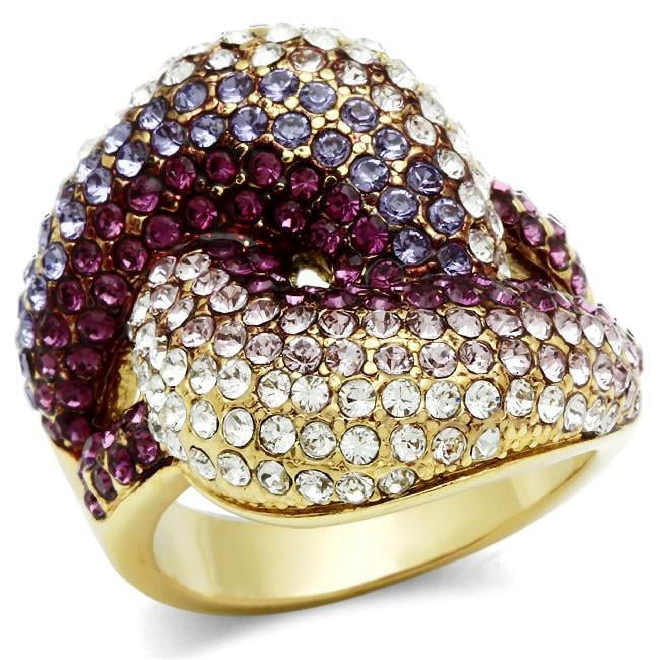 Picture of Alamode GL306-6 IP Gold Ion Plating Brass Ring with Top Grade Crystal, Multi Color - Size 6