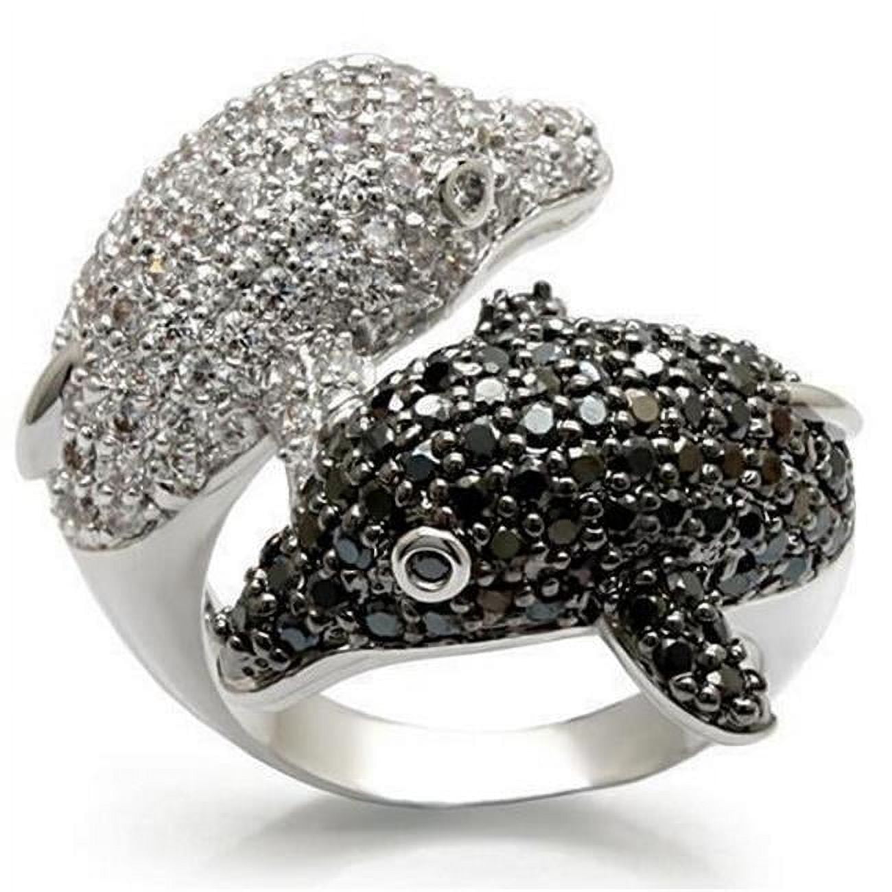 Rhodium & Ruthenium Brass Ring with AAA Grade CZ, Black Diamond - Size 9