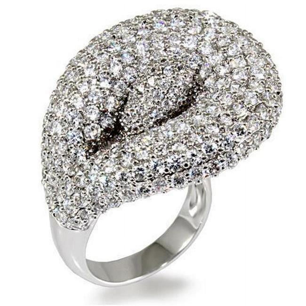 Rhodium Brass Ring with AAA Grade CZ, Clear - Size 7