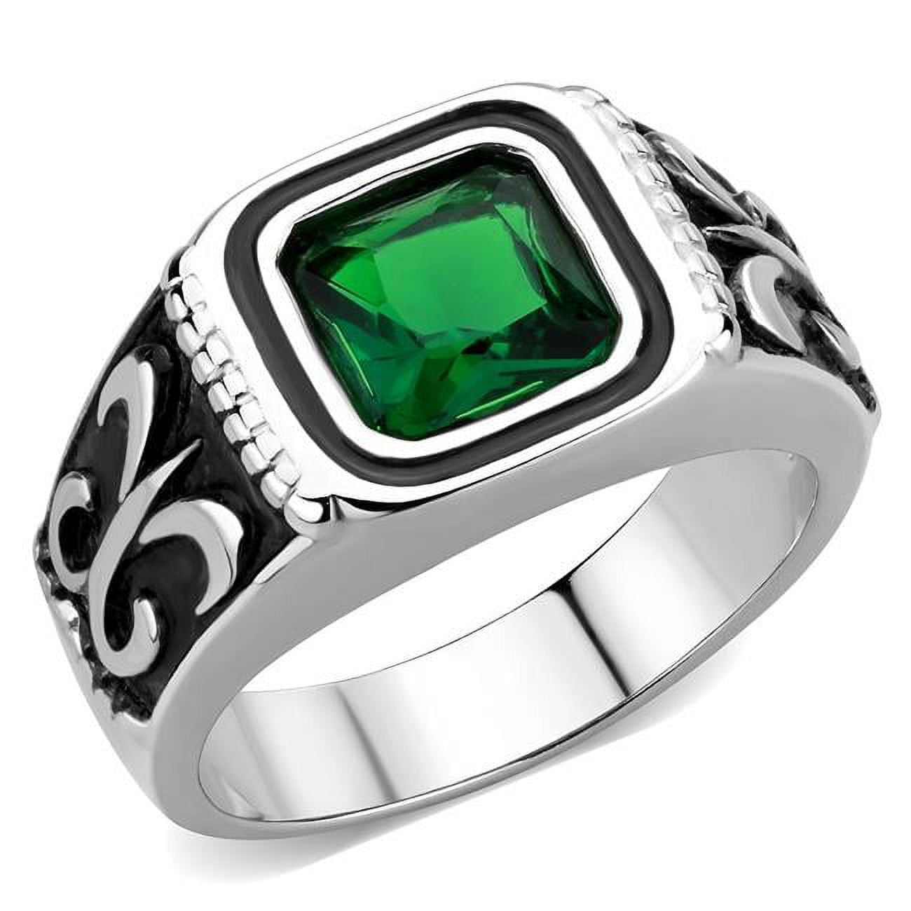 Men High Polished Stainless Steel Ring with Synthetic in Emerald - Size 9