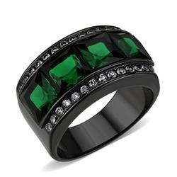 TK3747-7 IP Black Stainless Steel Ring with Synthetic Stone, Emerald - Size 7
