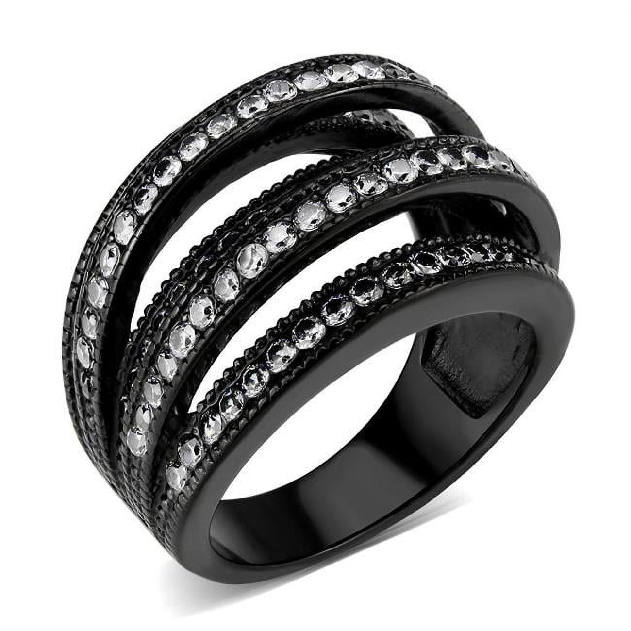 IP Black Stainless Steel Ring with AAA Grade CZ, Clear - Size 8
