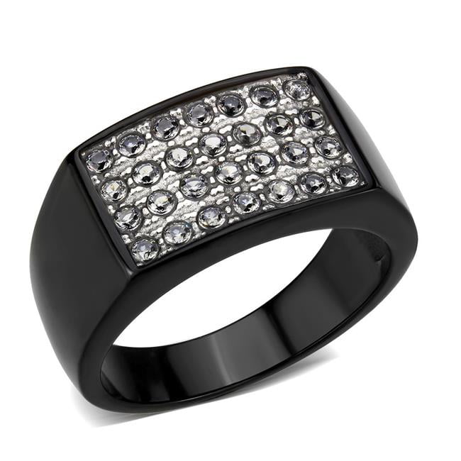 IP Black Stainless Steel Ring with AAA Grade CZ, Clear - Size 8